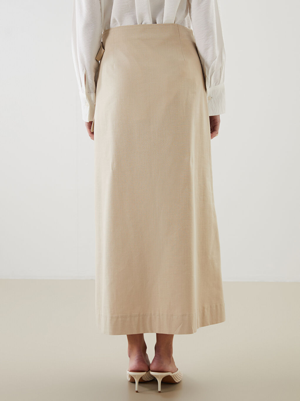 Bej Dar Fit Poplin Etek-3