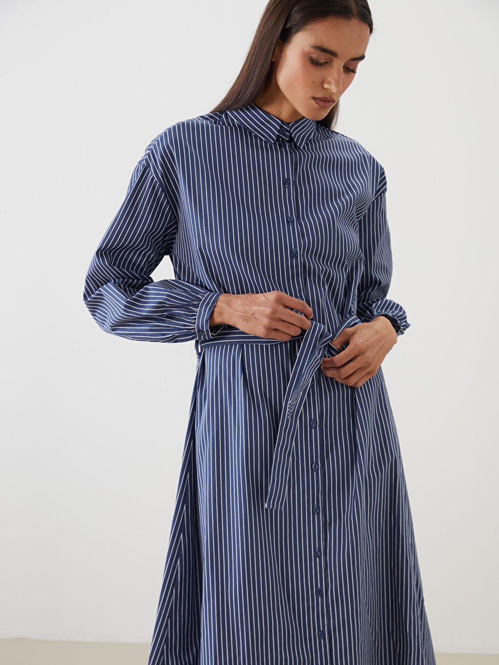 Sashed Striped Shirt Dress-1