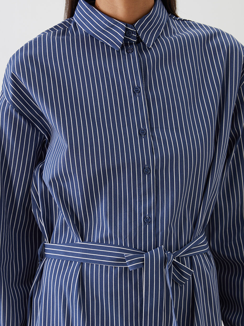 Sashed Striped Shirt Dress-2