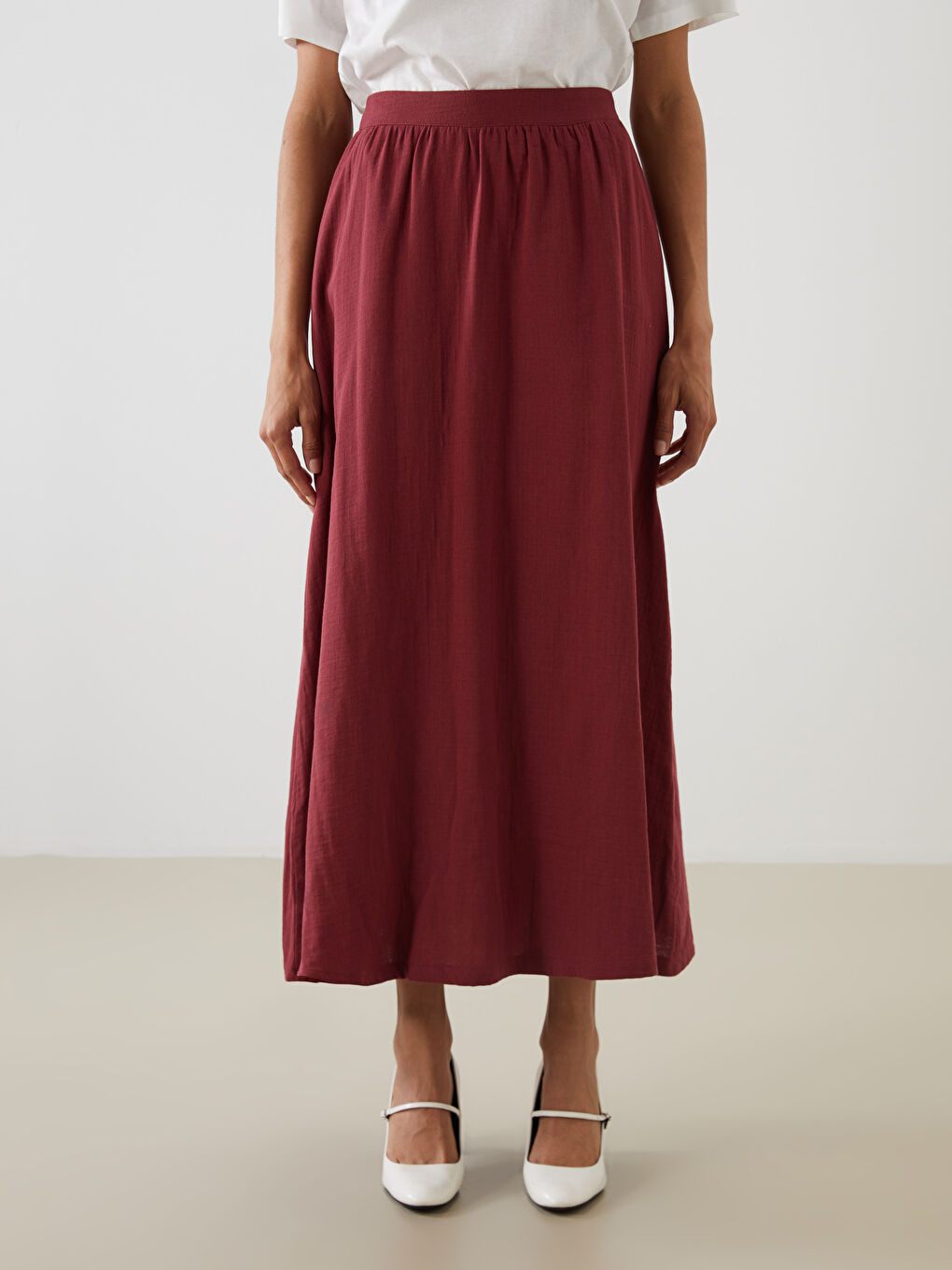 LCW Modest Elasticated Waist Muslin Flared Skirt -S5MO67Z8-V74