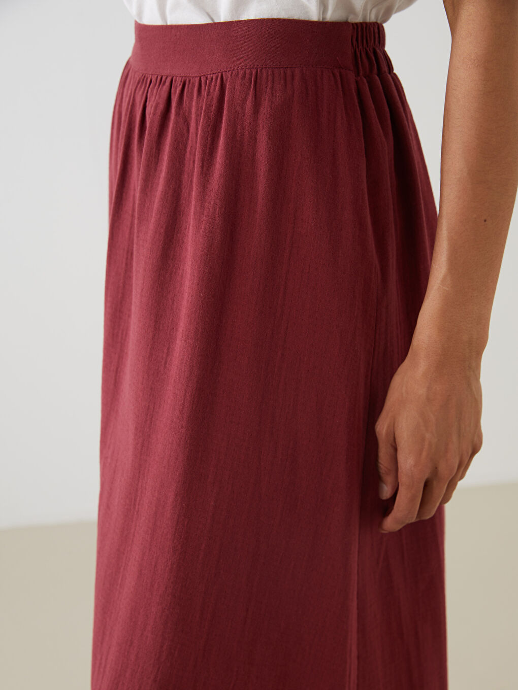 LCW Modest Elasticated Waist Muslin Flared Skirt -S5MO67Z8-V74