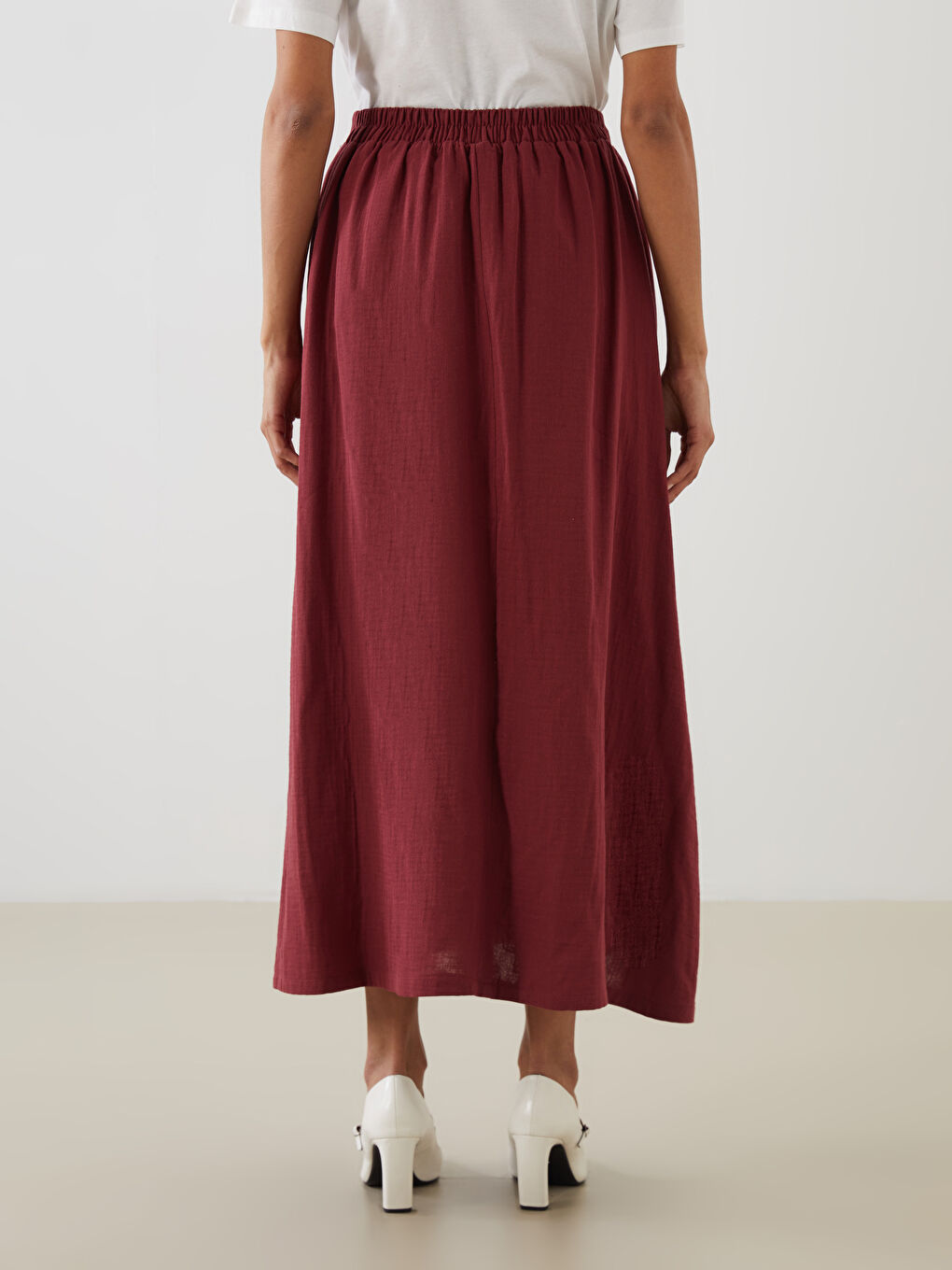 LCW Modest Elasticated Waist Muslin Flared Skirt -S5MO67Z8-V74