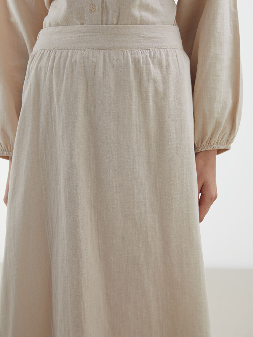 LCW Modest Elasticated Waist Muslin Flared Skirt -S5MO67Z8-YLD