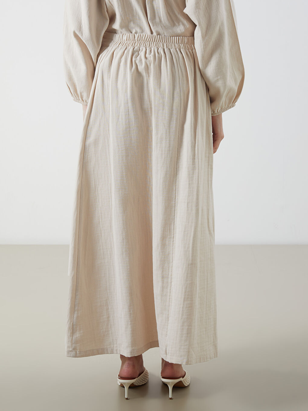 LCW Modest Elasticated Waist Muslin Flared Skirt -S5MO67Z8-YLD