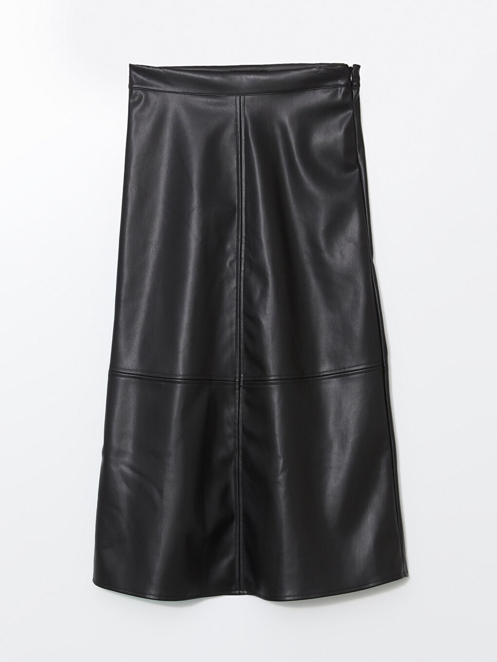 Siyah Beli Fermuarlı Deri Görünümlü Kadın Etek-4