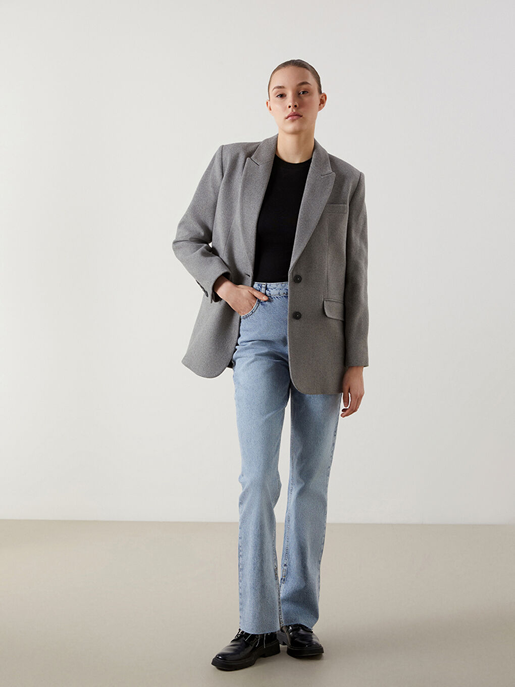 Gri Kaşe Kadın Blazer Ceket-1