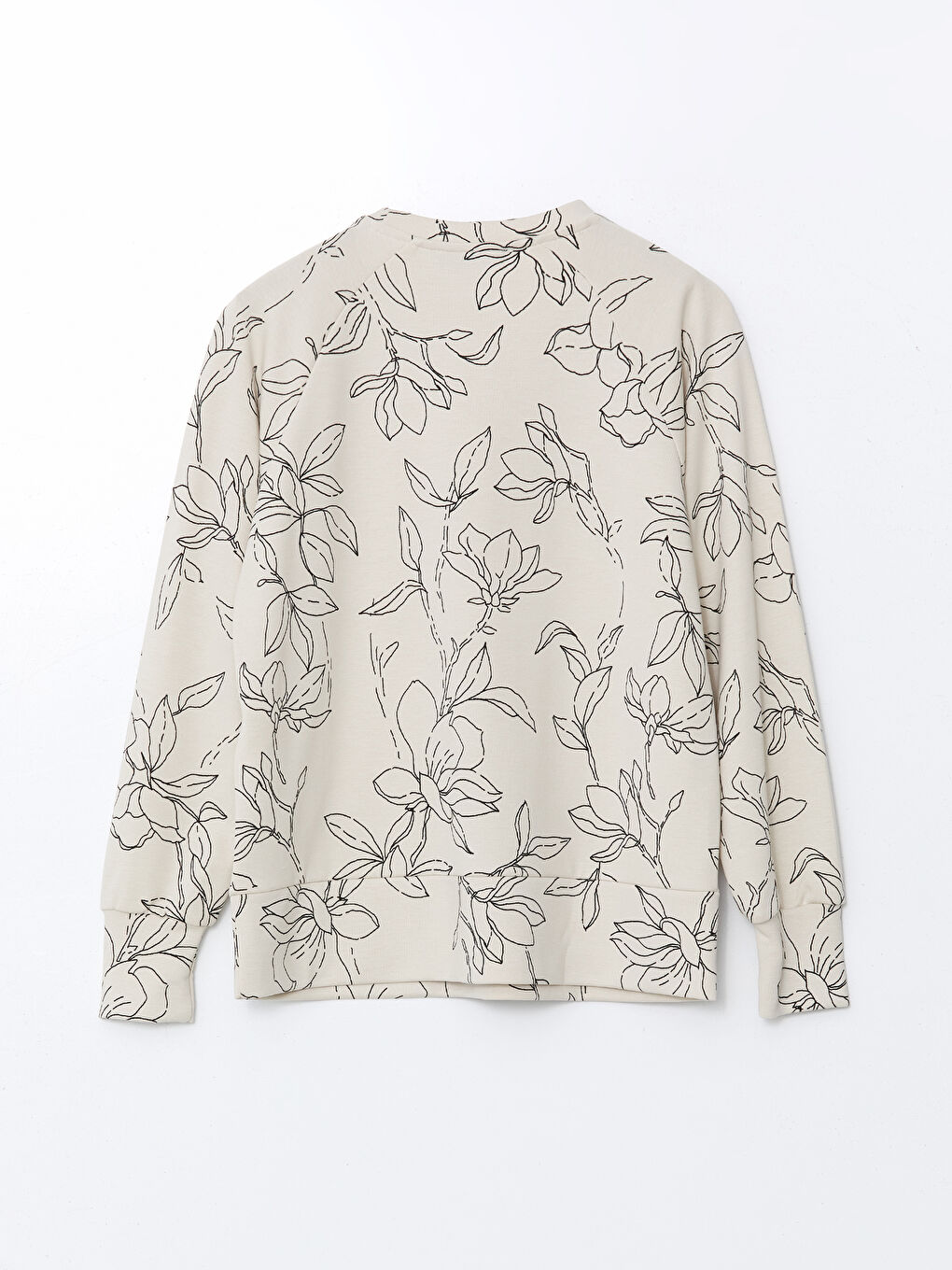 Bej Bisiklet Yaka Çiçekli Oversize Kadın Sweatshirt-5