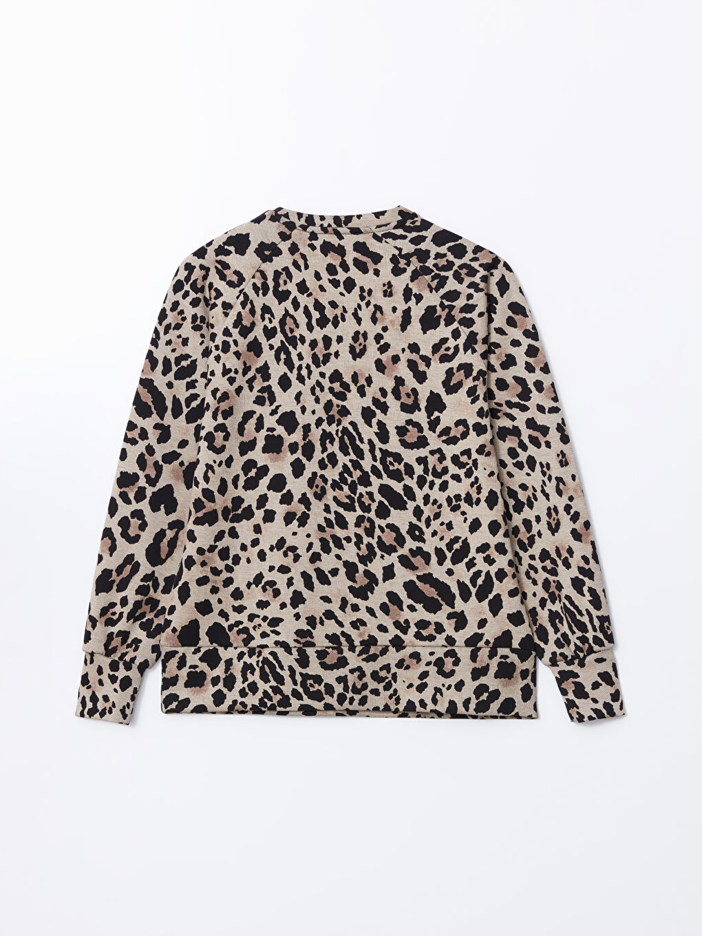 Bej Leopar Desenli Oversize Kadın Sweatshirt-5