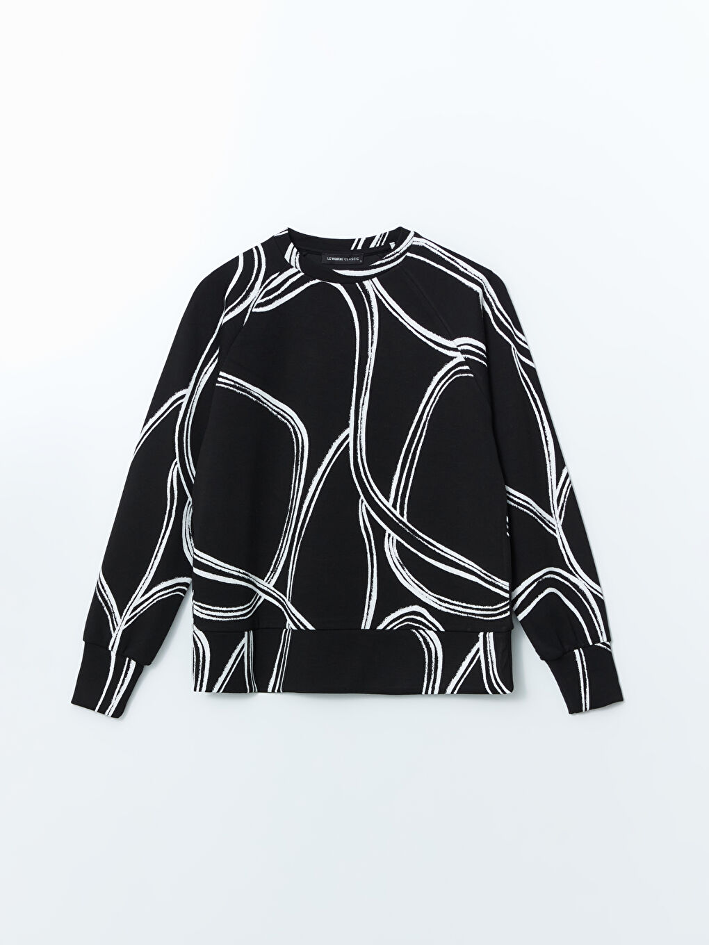 Siyah Bisiklet Yaka Desenli Oversize Kadın Sweatshirt-4