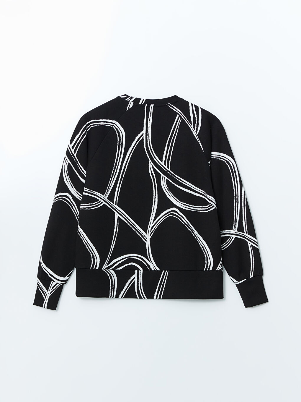 Siyah Bisiklet Yaka Desenli Oversize Kadın Sweatshirt-5