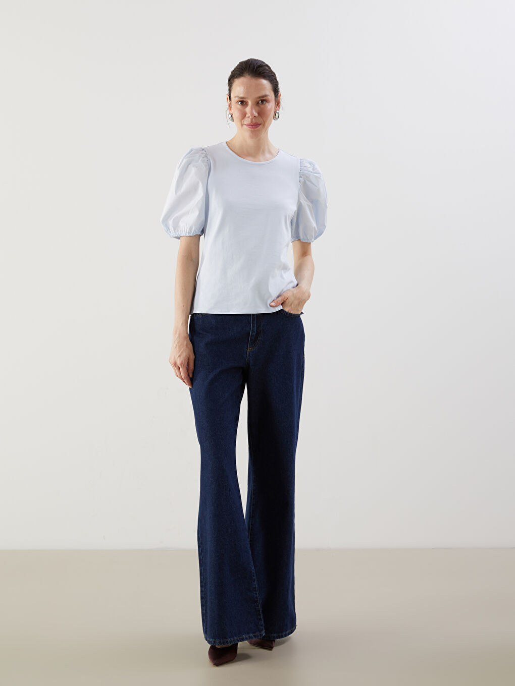 Crew Neck Balloon Sleeve Women's T-Shirt-1