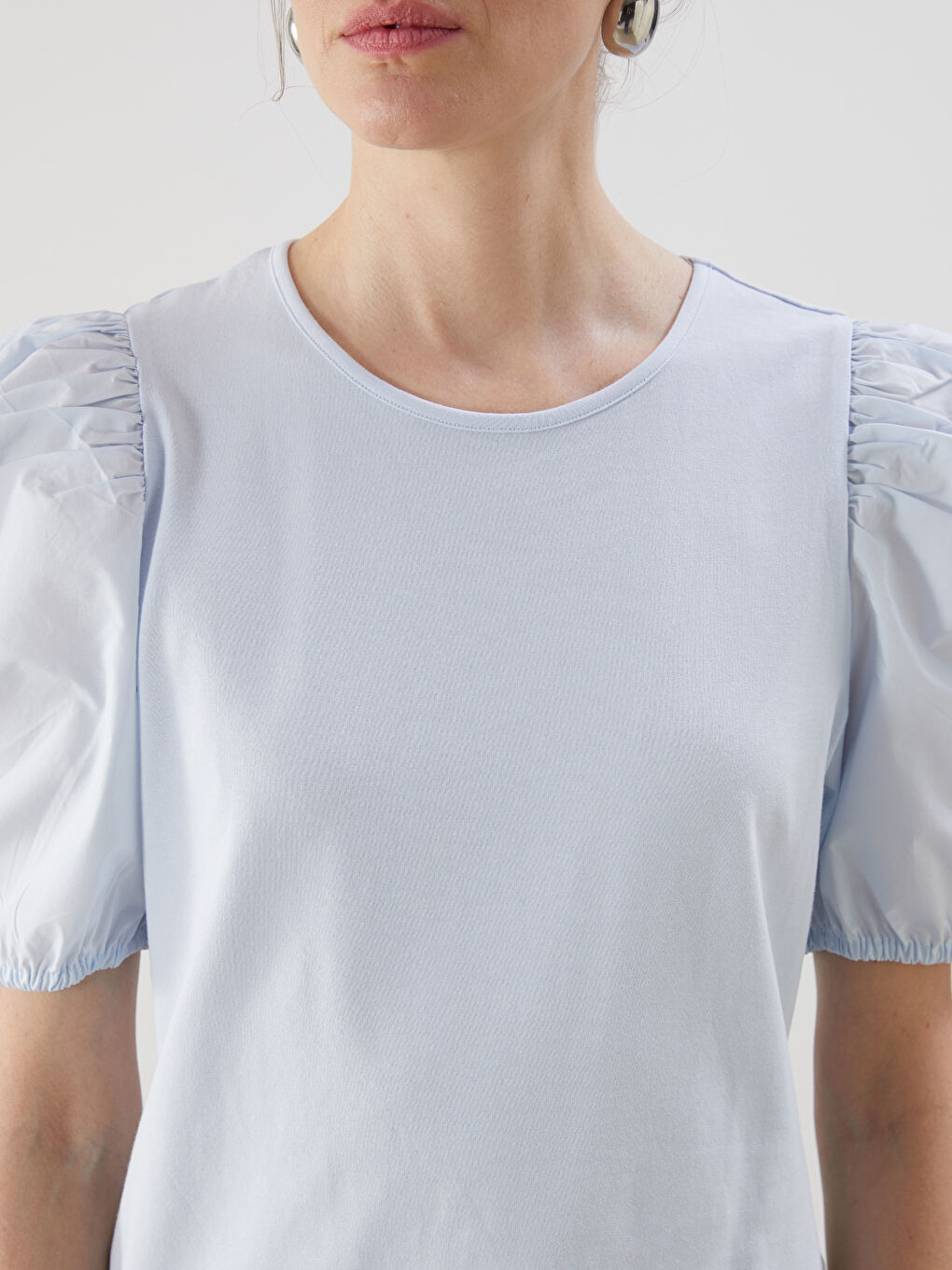 Crew Neck Balloon Sleeve Women's T-Shirt-2