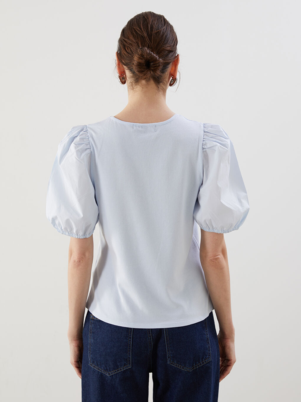 Crew Neck Balloon Sleeve Women's T-Shirt-3