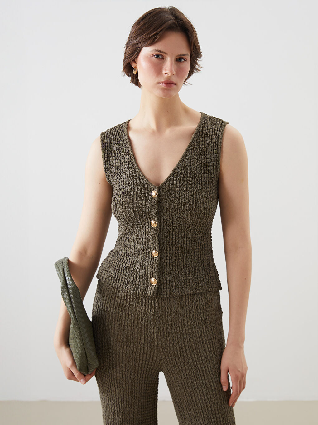 LCWAIKIKI Classic V Neck Textured Women's Waistcoat -S5MP19Z8-CS4