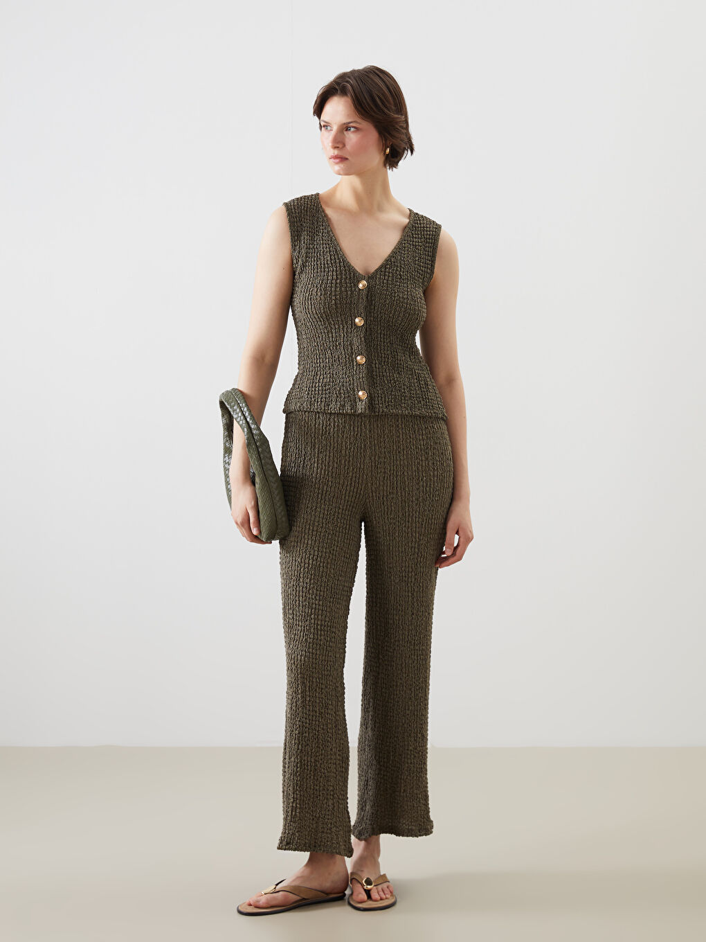 LCWAIKIKI Classic V Neck Textured Women's Waistcoat -S5MP19Z8-CS4