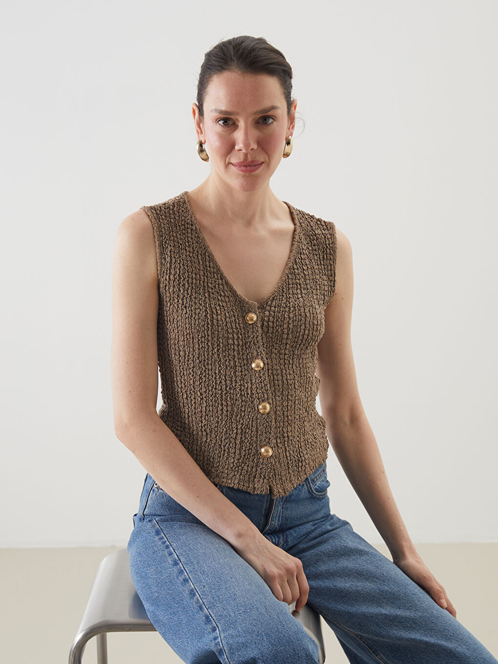 LCWAIKIKI Classic V Neck Textured Women's Waistcoat -S5MP19Z8-LXG