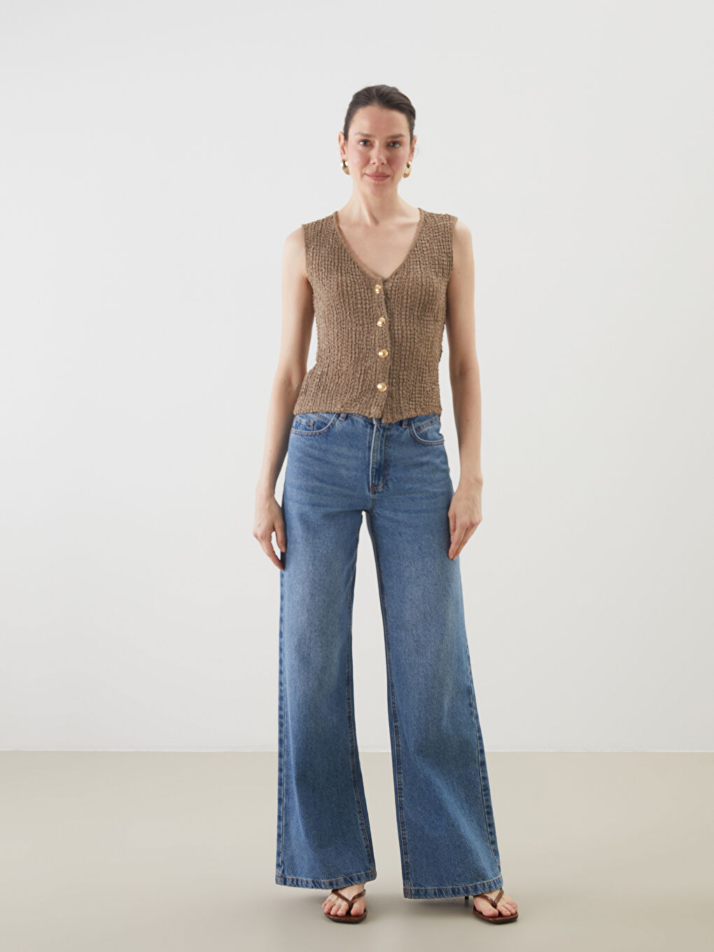 LCWAIKIKI Classic V Neck Textured Women's Waistcoat -S5MP19Z8-LXG