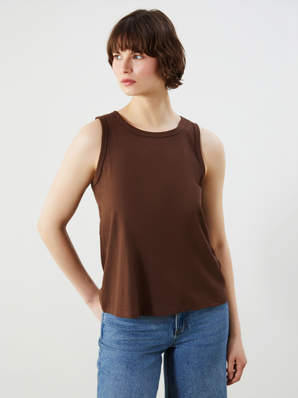 Crew Neck Textured Women's Tank Top -S5MP27Z8-HKQ
