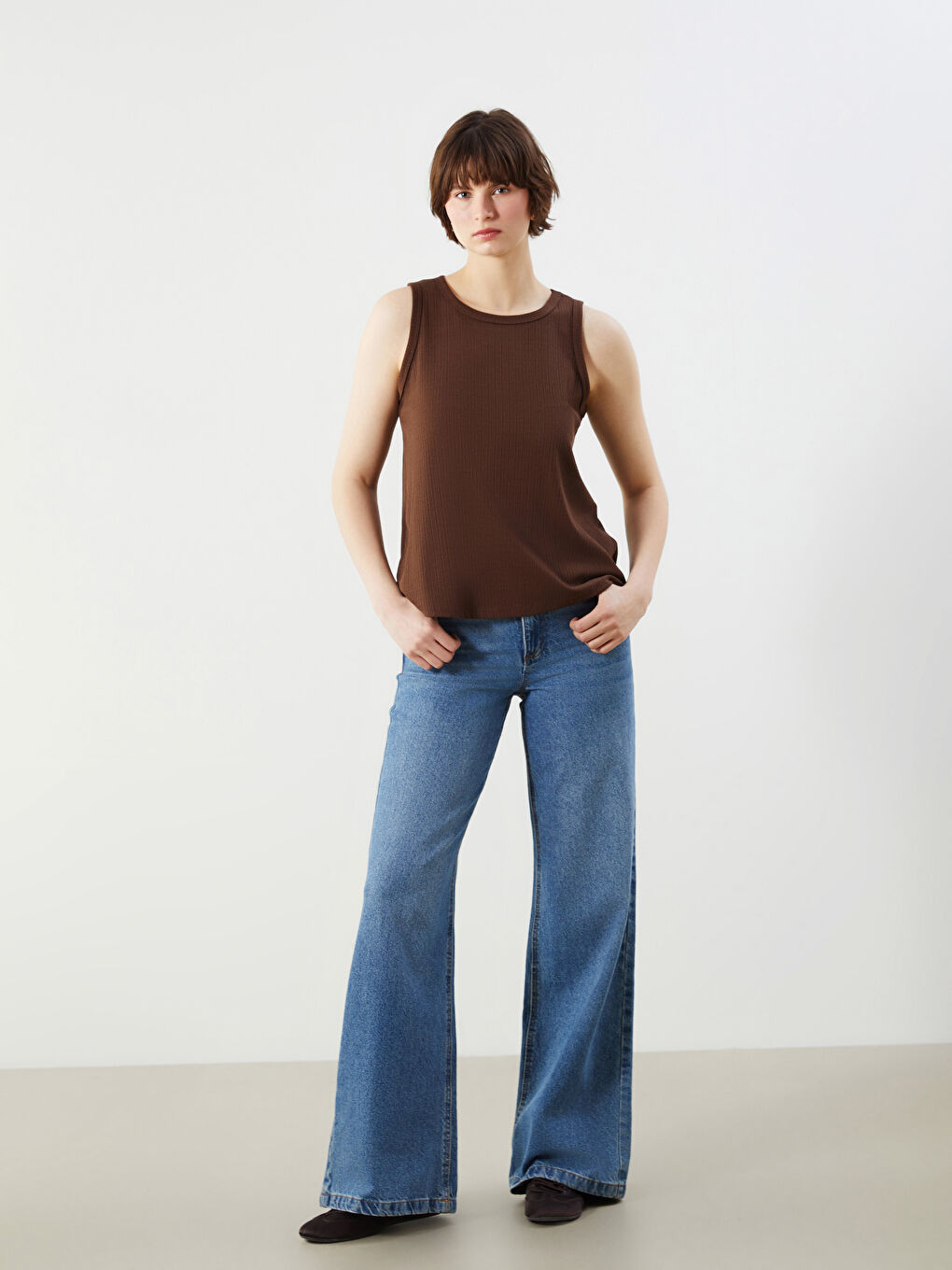 Crew Neck Textured Women's Tank Top -S5MP27Z8-HKQ