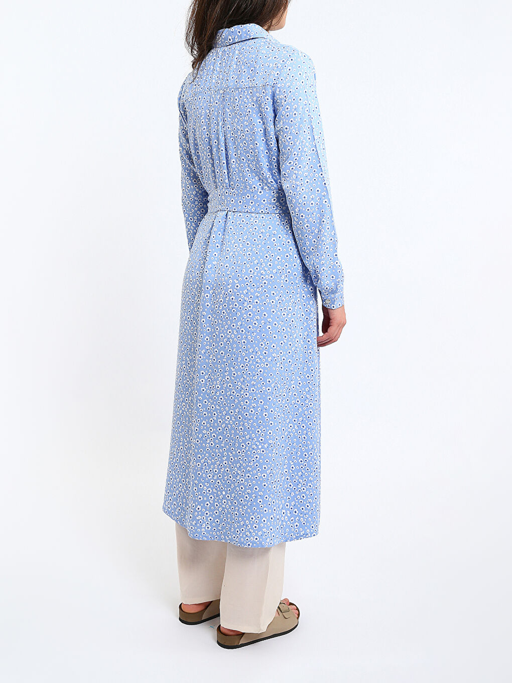 Patterned Long Sleeve Women's Shirt Dress-4