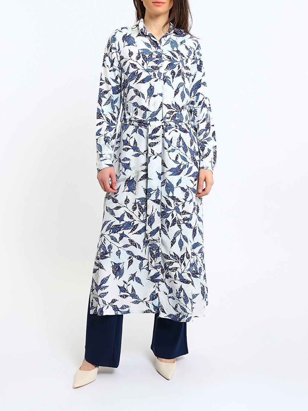 Patterned Long Sleeve Women's Shirt Dress