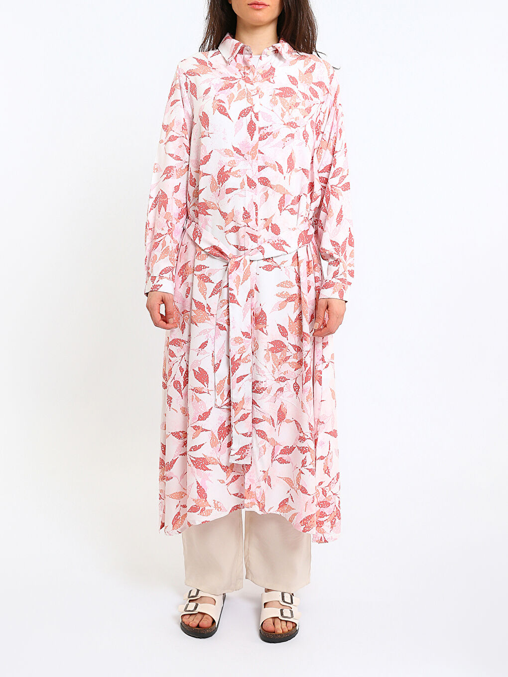 Patterned Long Sleeve Women's Shirt Dress-1