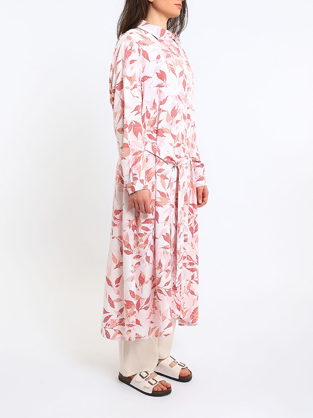 Patterned Long Sleeve Women's Shirt Dress-3