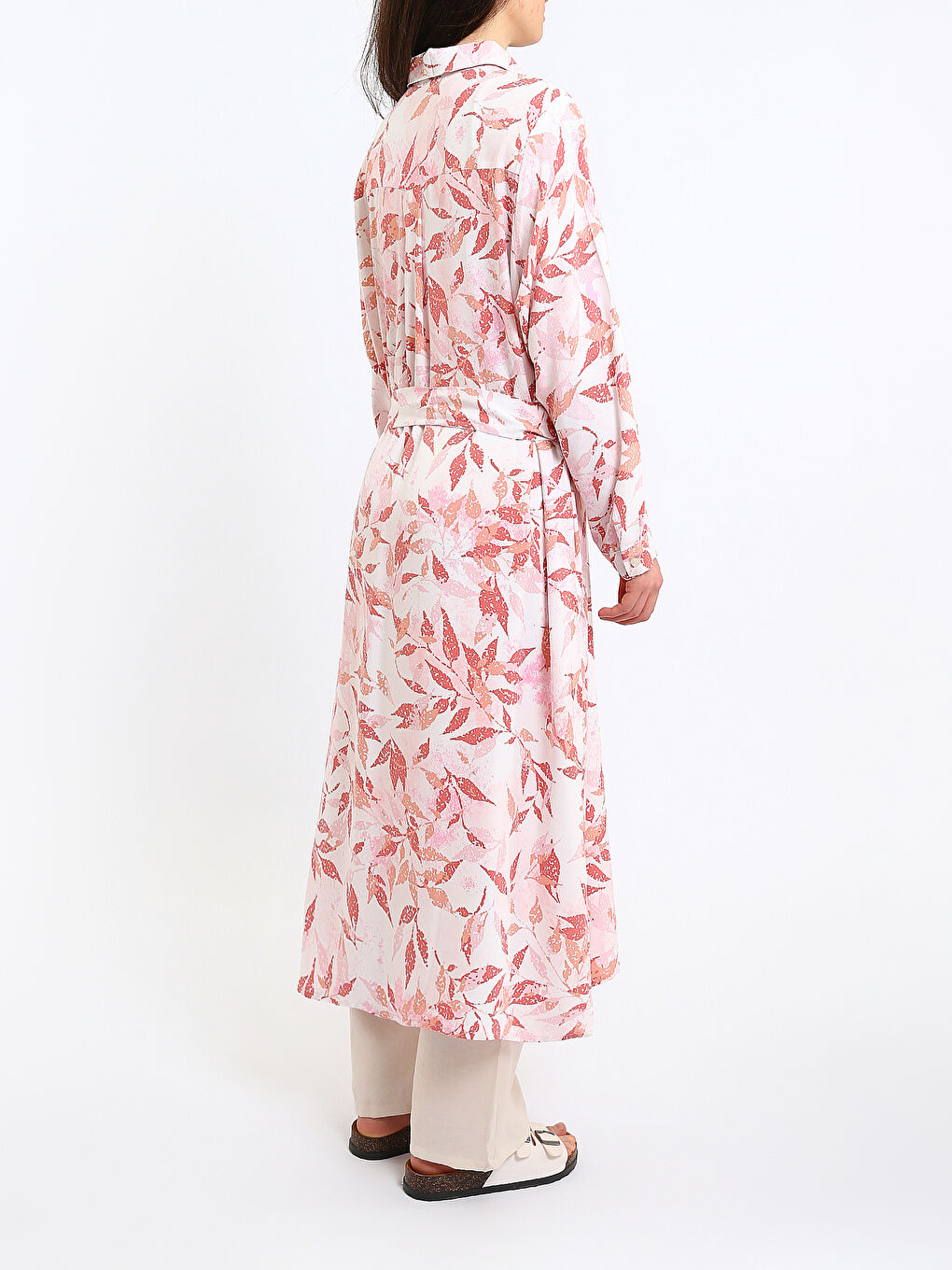 Patterned Long Sleeve Women's Shirt Dress-4