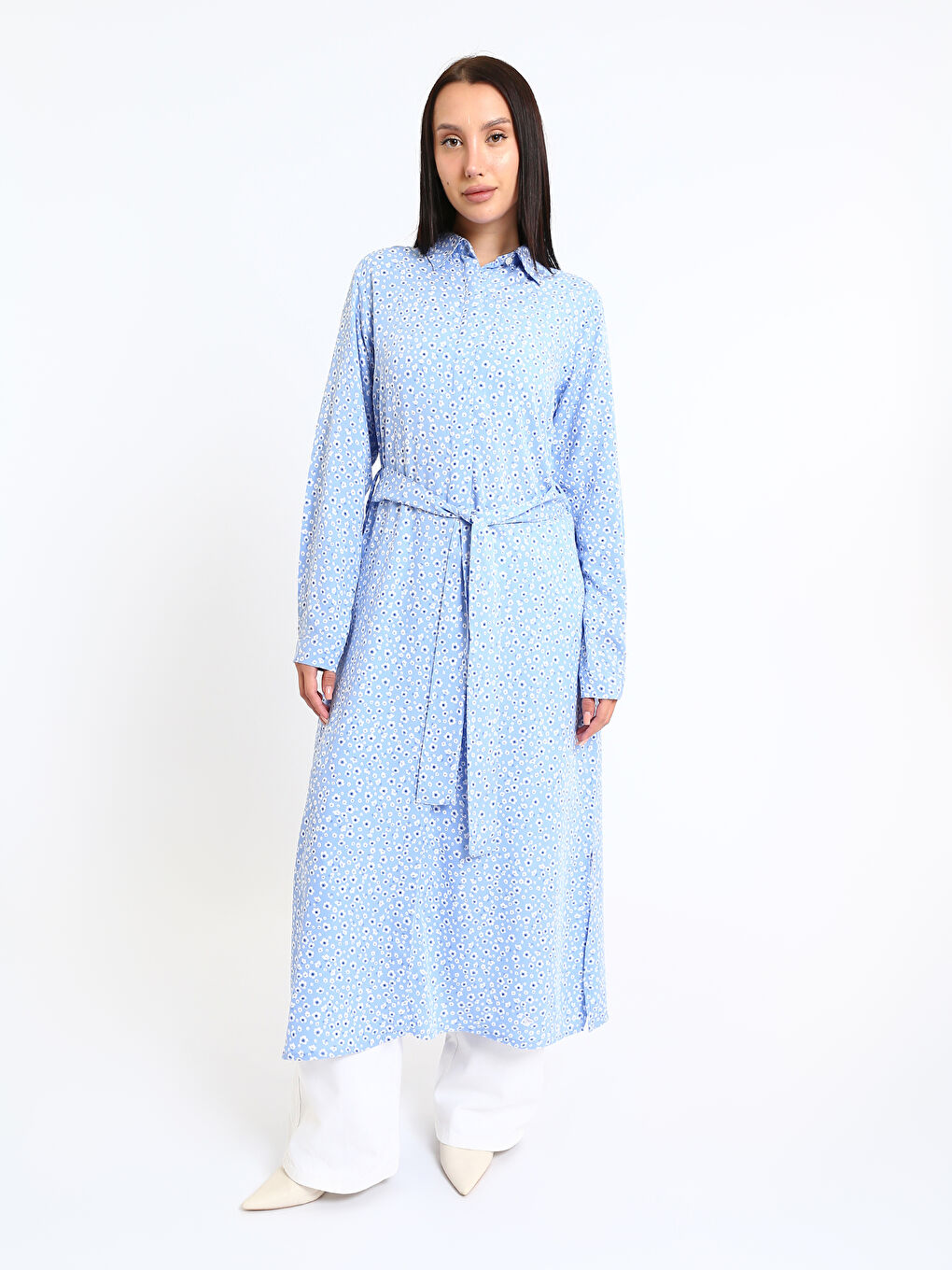 Patterned Long Sleeve Women's Shirt Dress