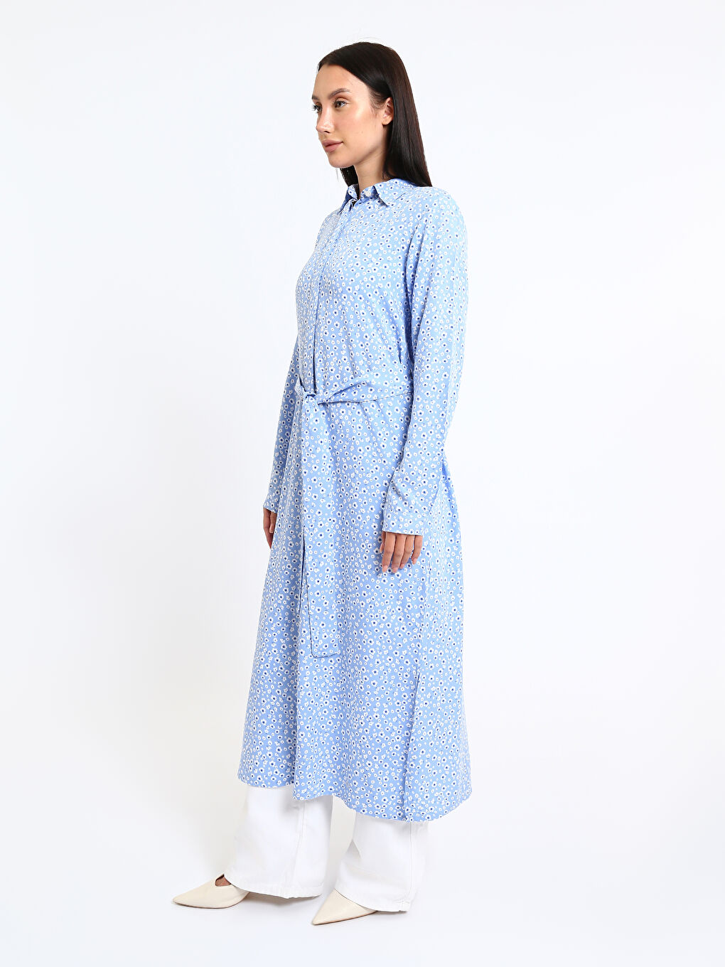 Patterned Long Sleeve Women's Shirt Dress-3