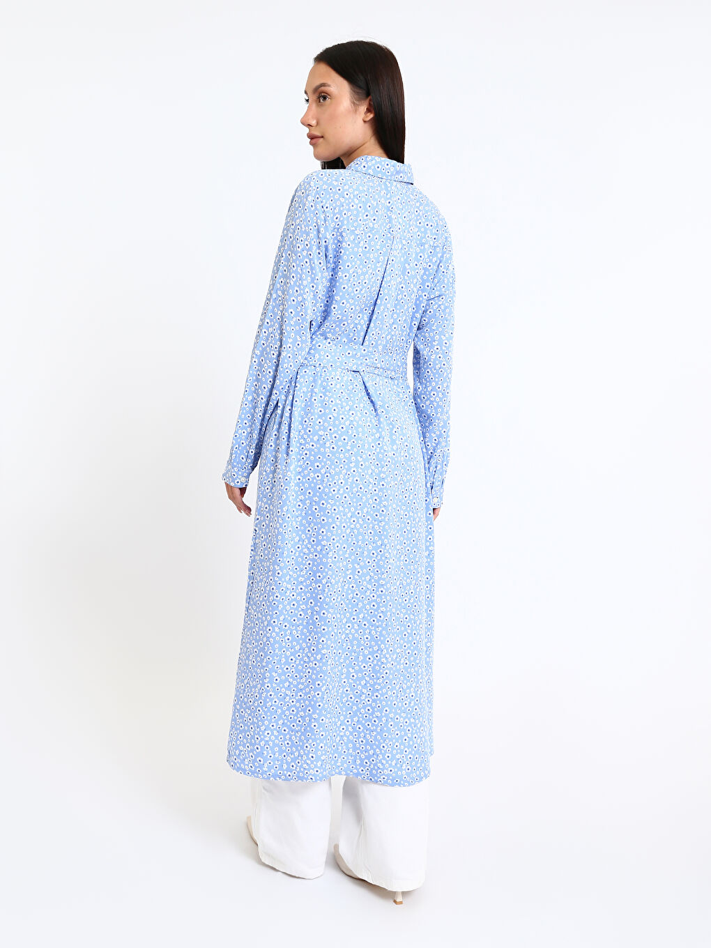 Patterned Long Sleeve Women's Shirt Dress-4