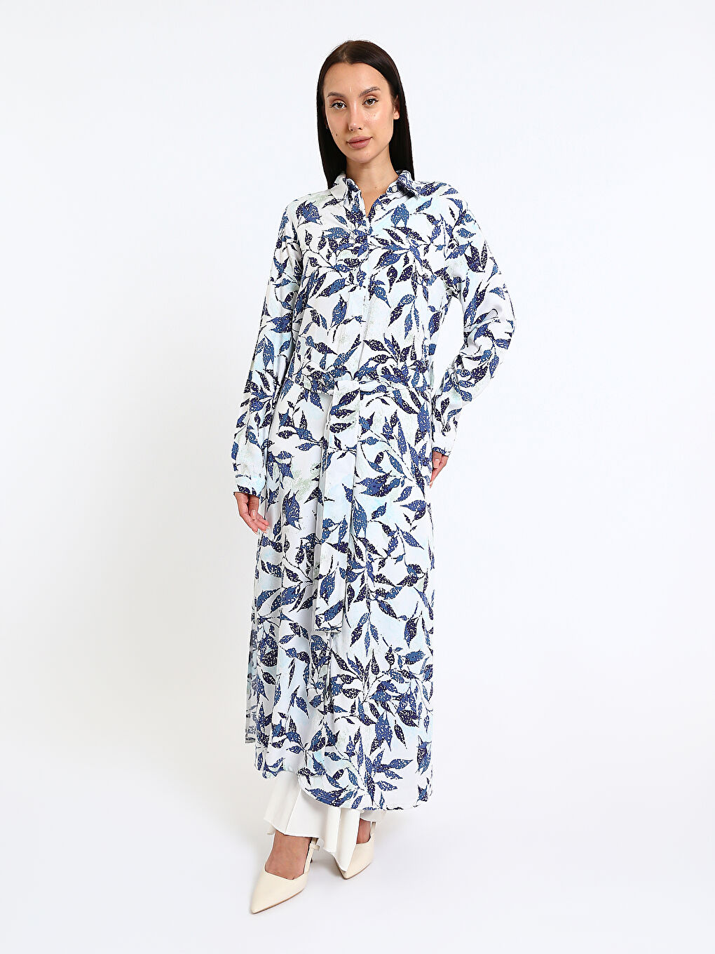 Patterned Long Sleeve Women's Shirt Dress