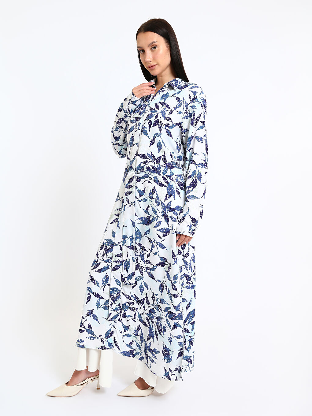 Patterned Long Sleeve Women's Shirt Dress-3