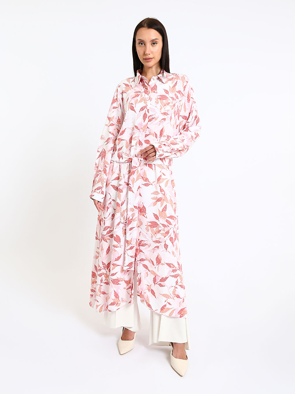 Patterned Long Sleeve Women's Shirt Dress