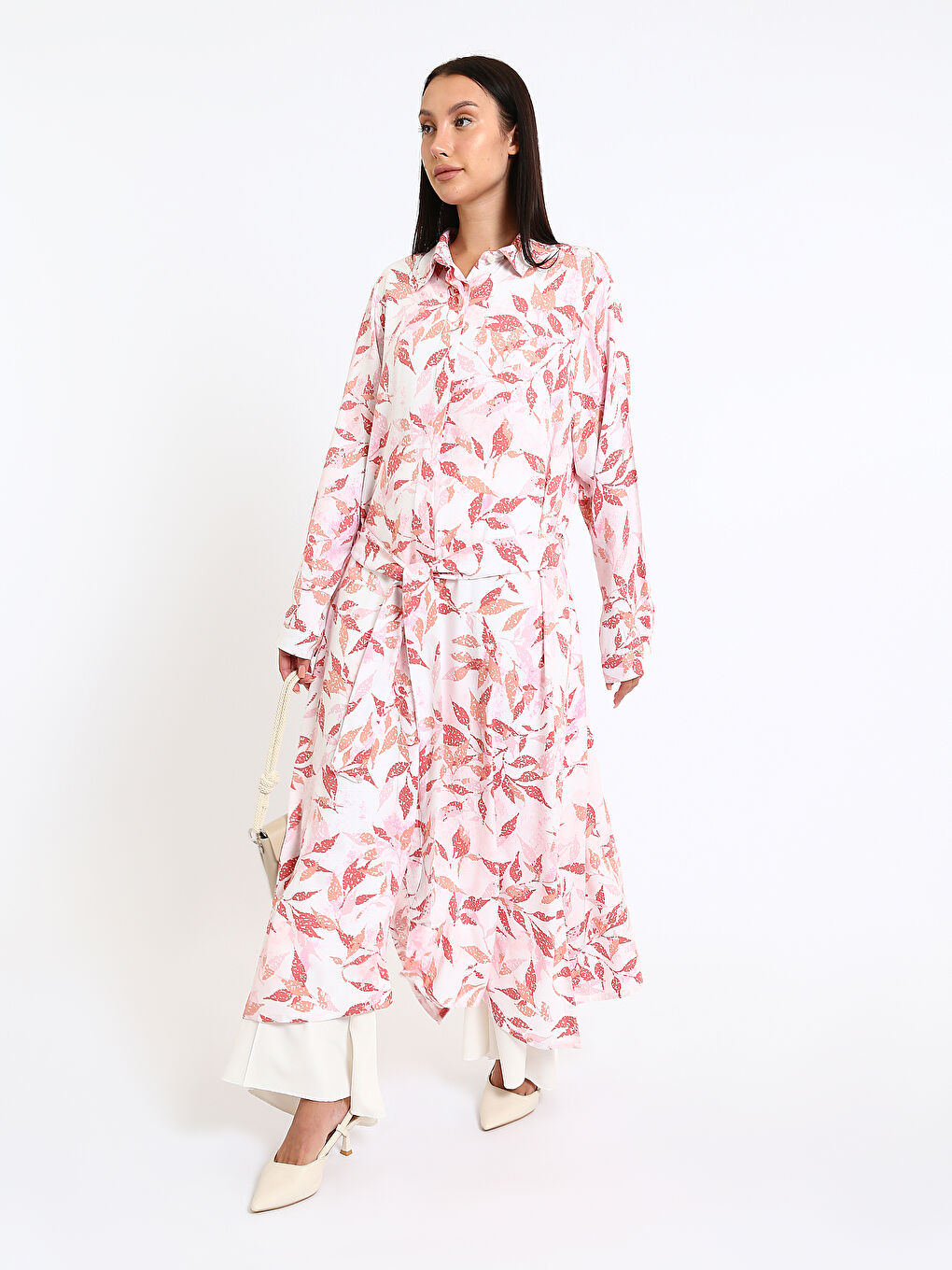 Patterned Long Sleeve Women's Shirt Dress-1