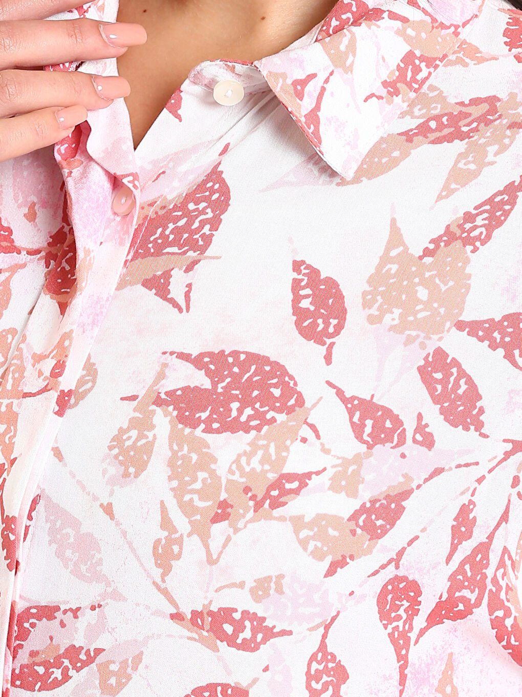 Patterned Long Sleeve Women's Shirt Dress-2