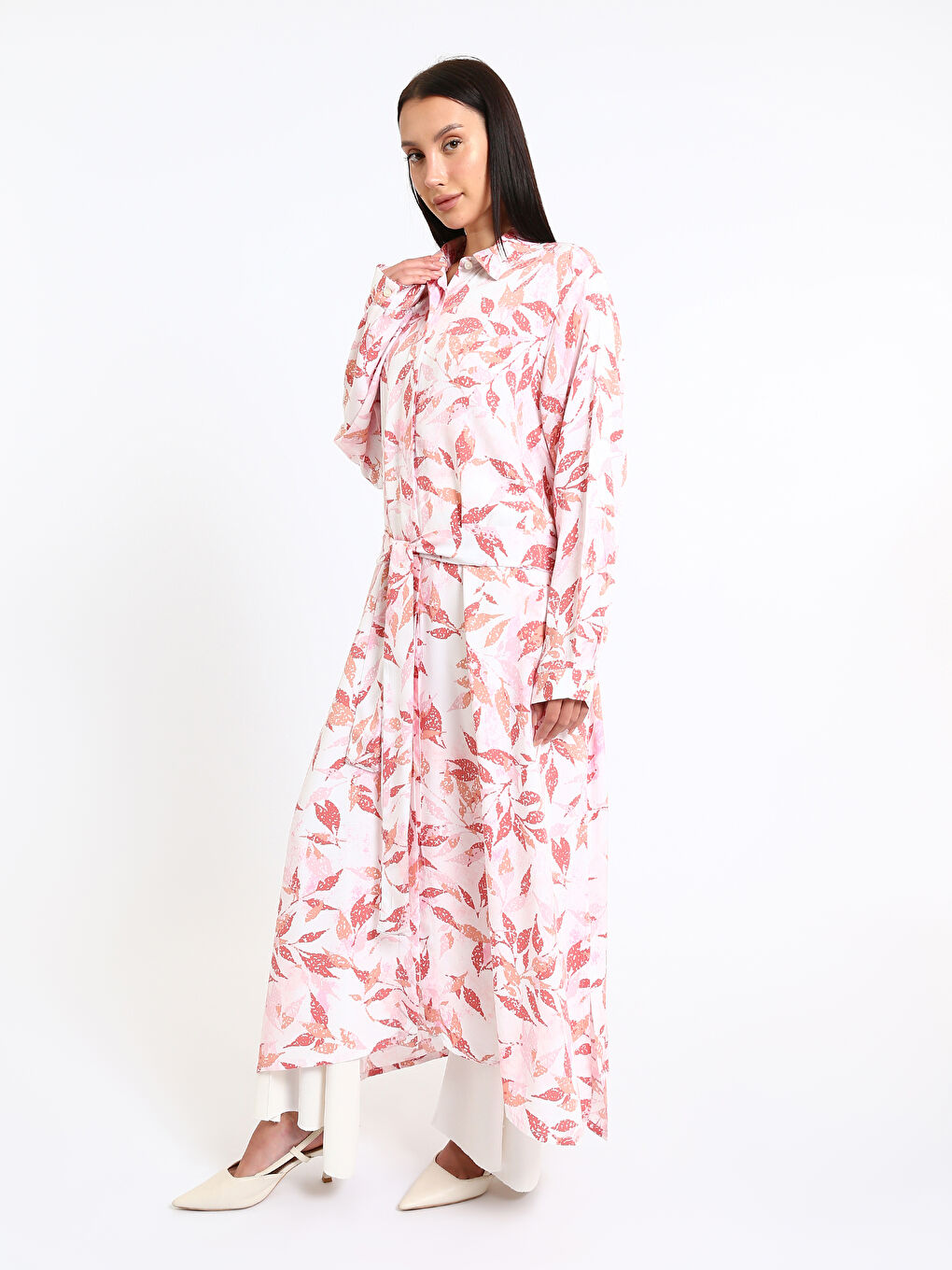 Patterned Long Sleeve Women's Shirt Dress-3