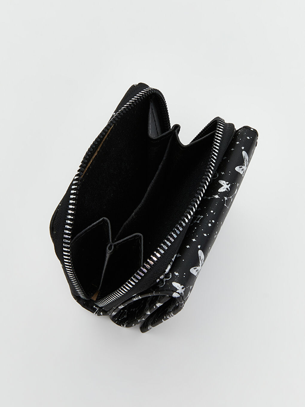 Siyah Kelebek Baskılı Fermuarlı Kadın Cüzdan-3