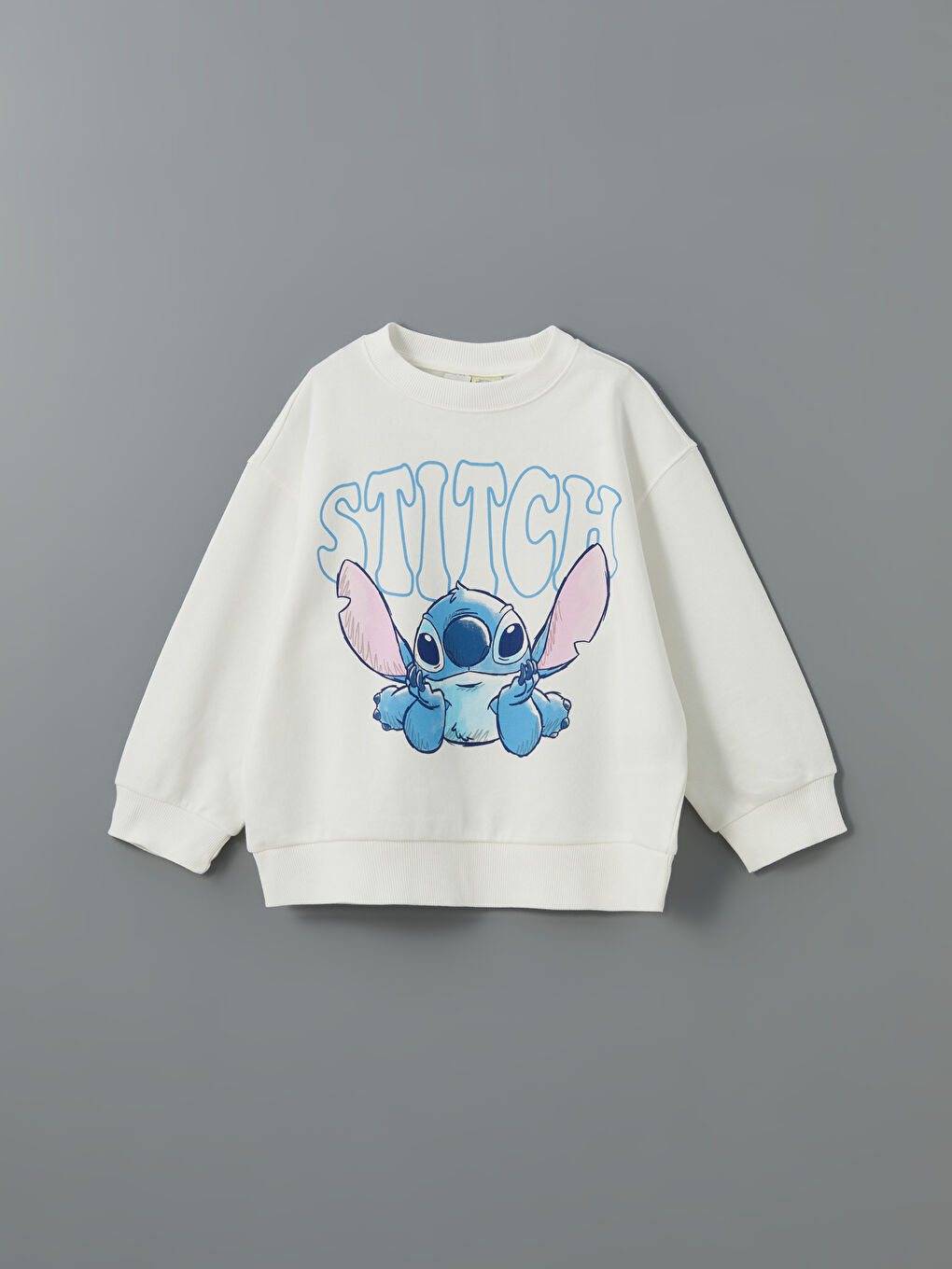 Ekru Bisiklet Yaka Stitch Baskılı Kız Çocuk Sweatshirt