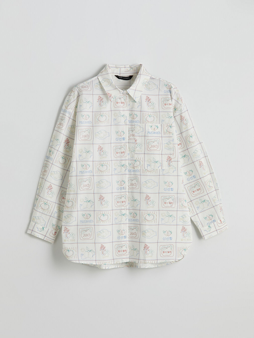 Ekru Baskılı Kadın Poplin Gömlek Tunik-4