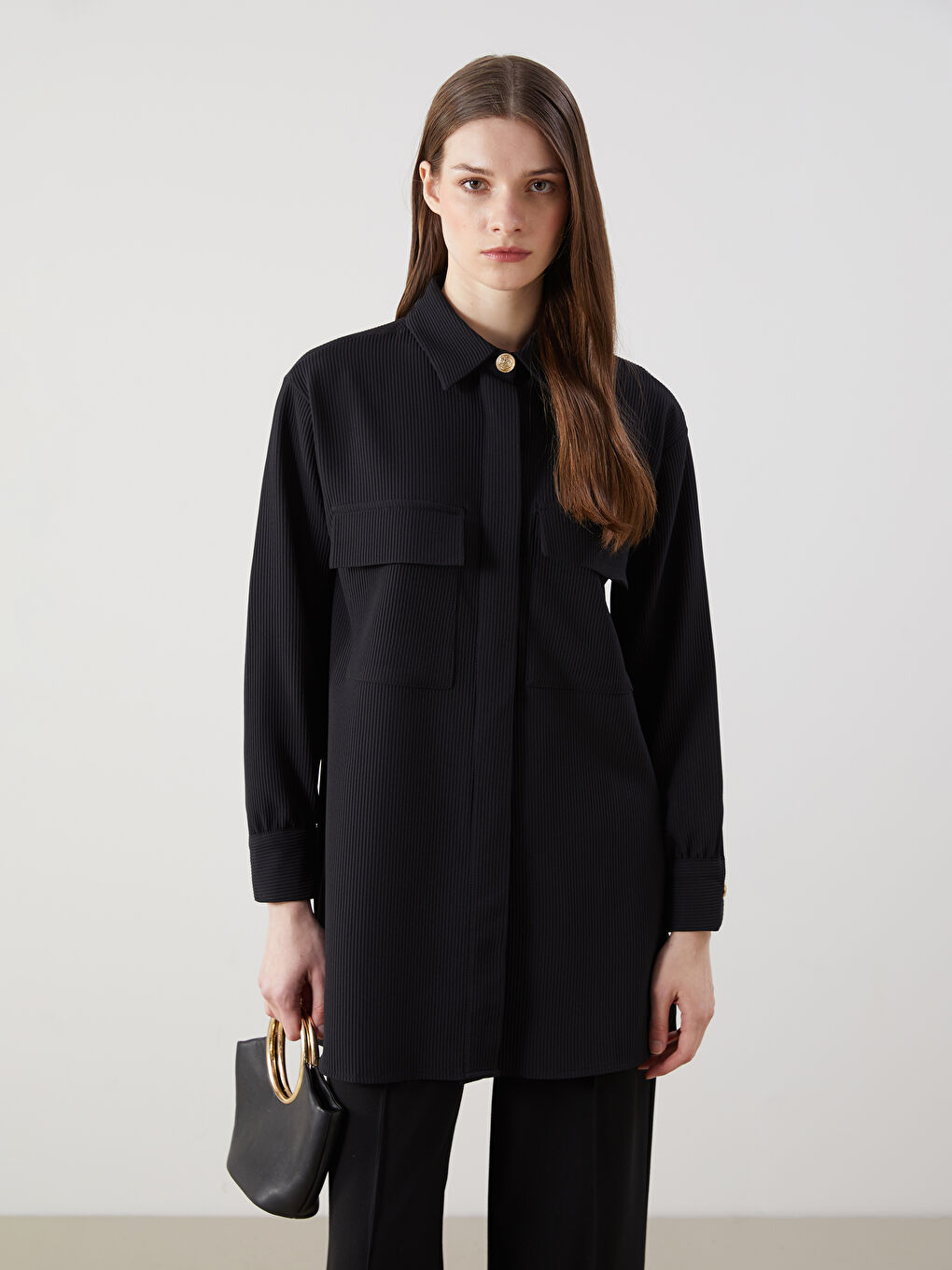 LCW Modest Textured Oversize Women's Shirt Tunic -S5MP85Z8-CVL