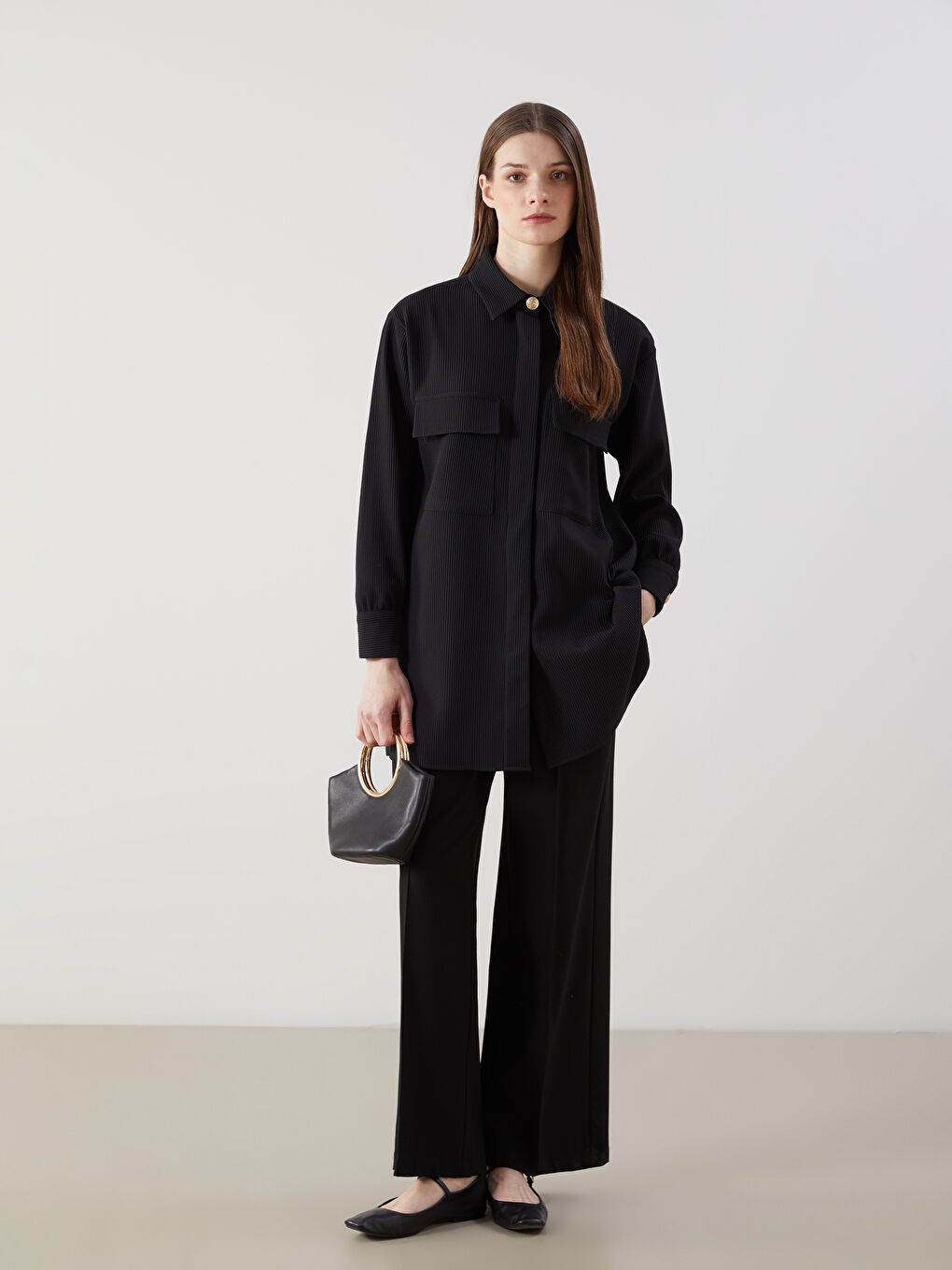LCW Modest Textured Oversize Women's Shirt Tunic -S5MP85Z8-CVL