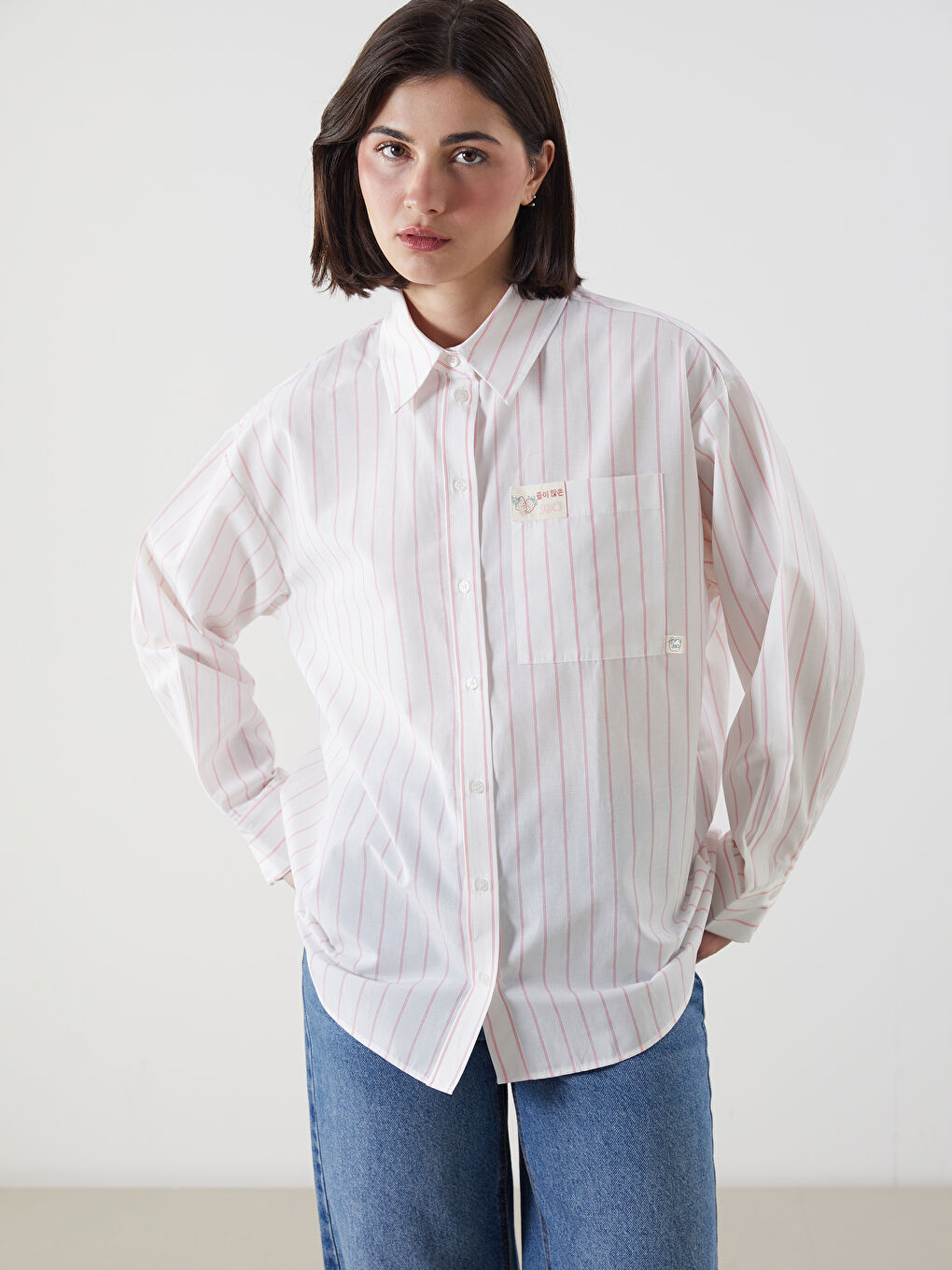 Striped Oversize Poplin Women's Shirt Tunic -S5MP90Z8-LHK