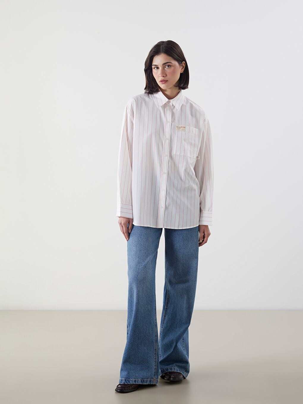 Striped Oversize Poplin Women's Shirt Tunic -S5MP90Z8-LHK