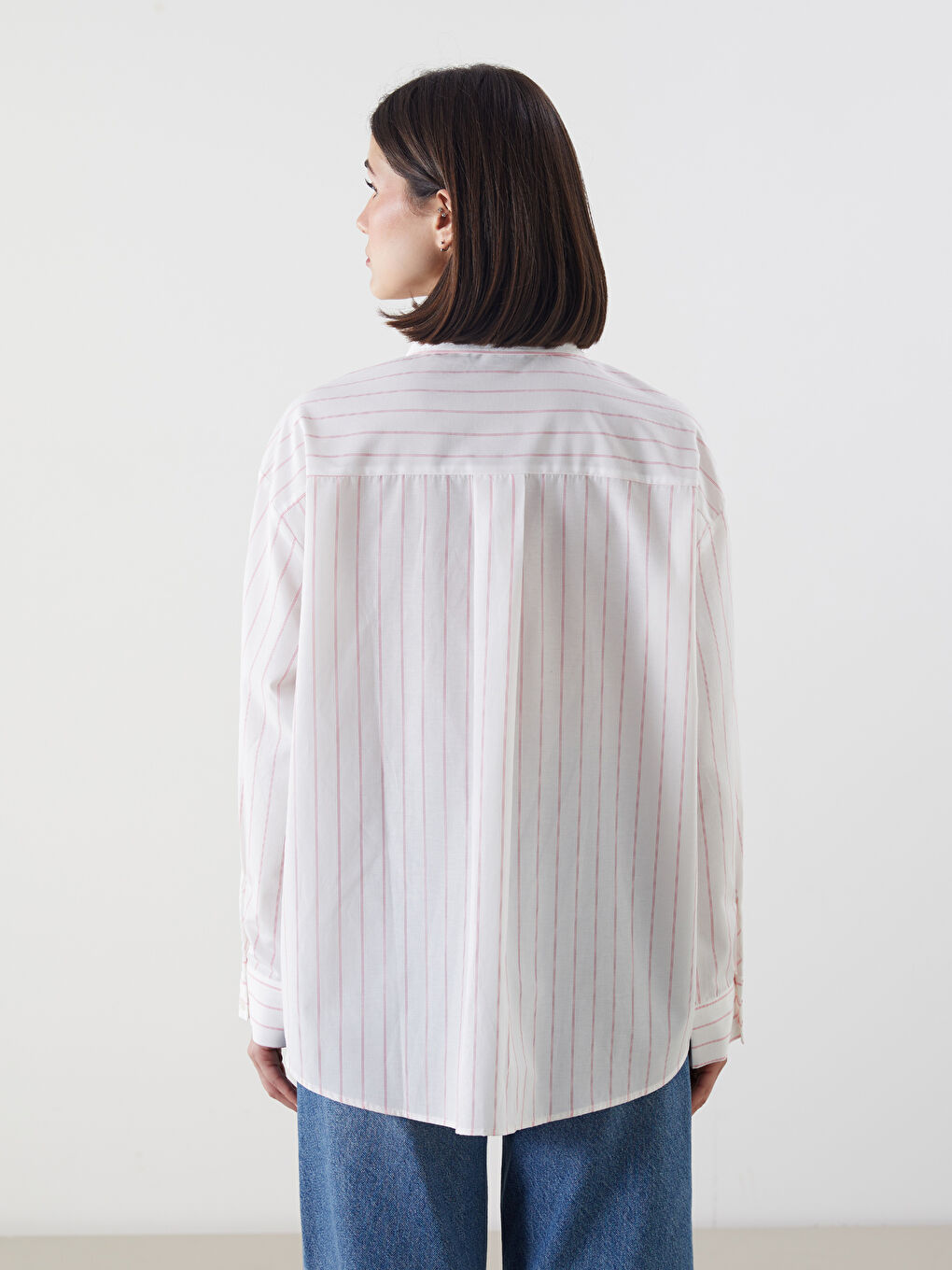 Striped Oversize Poplin Women's Shirt Tunic -S5MP90Z8-LHK