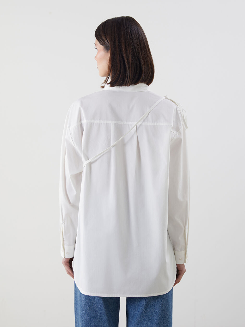 Ekru Askılı Cüzdan Detaylı Oversize Kadın Gömlek Tunik-4
