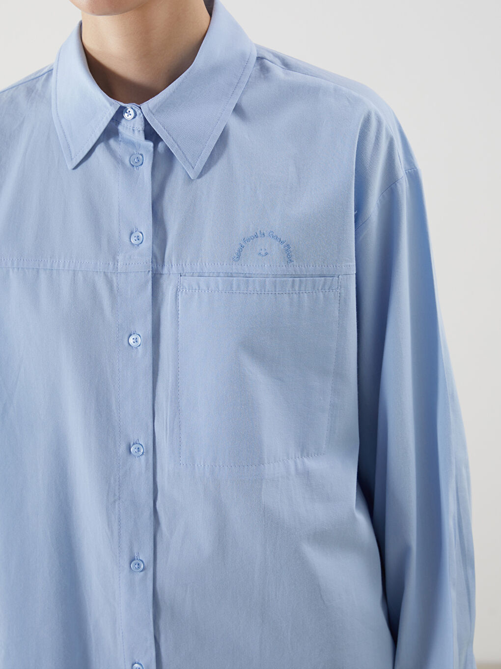 Mavi Nakışlı Poplin Kadın Gömlek Tunik-2