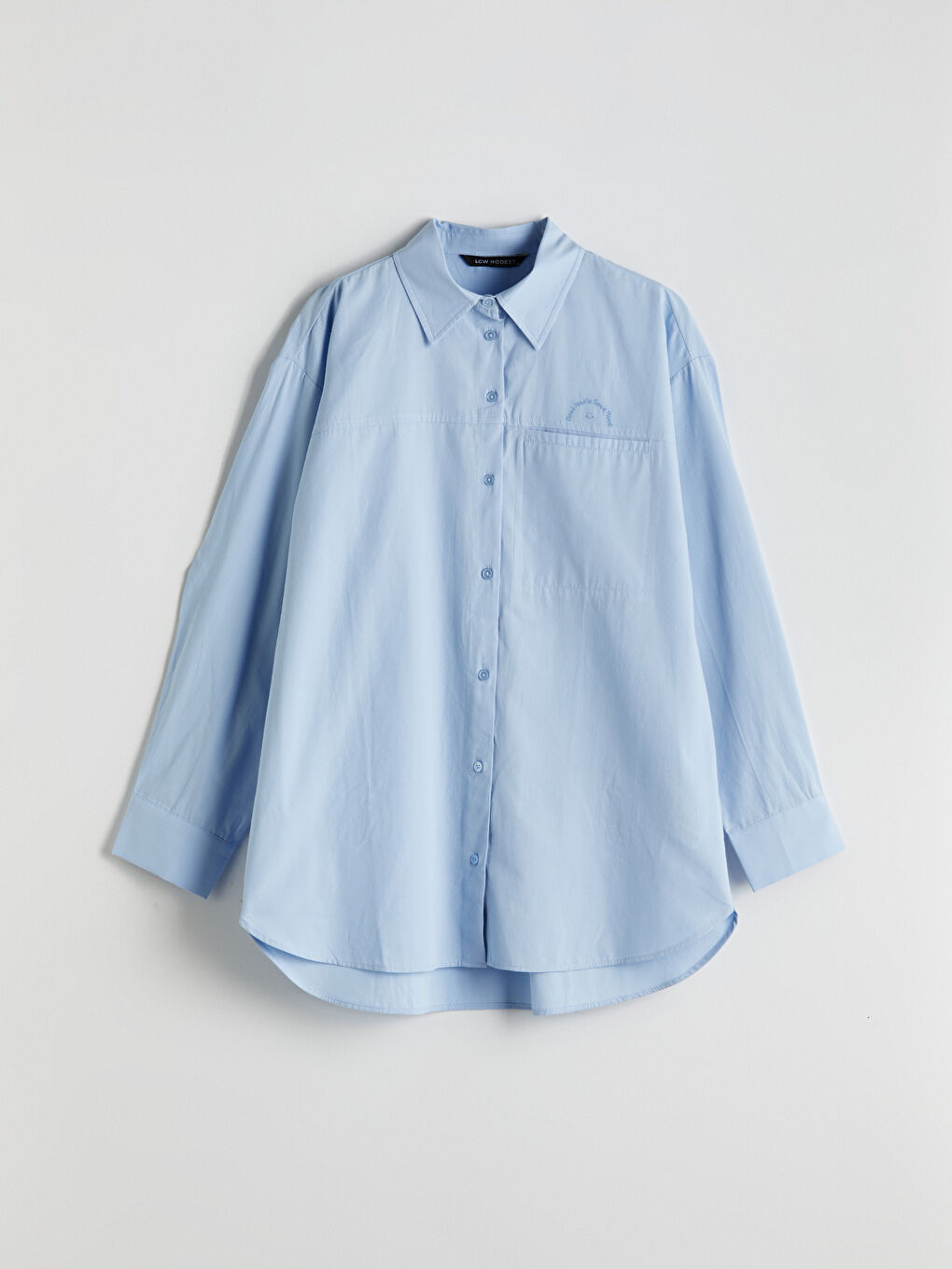 Mavi Nakışlı Poplin Kadın Gömlek Tunik-4