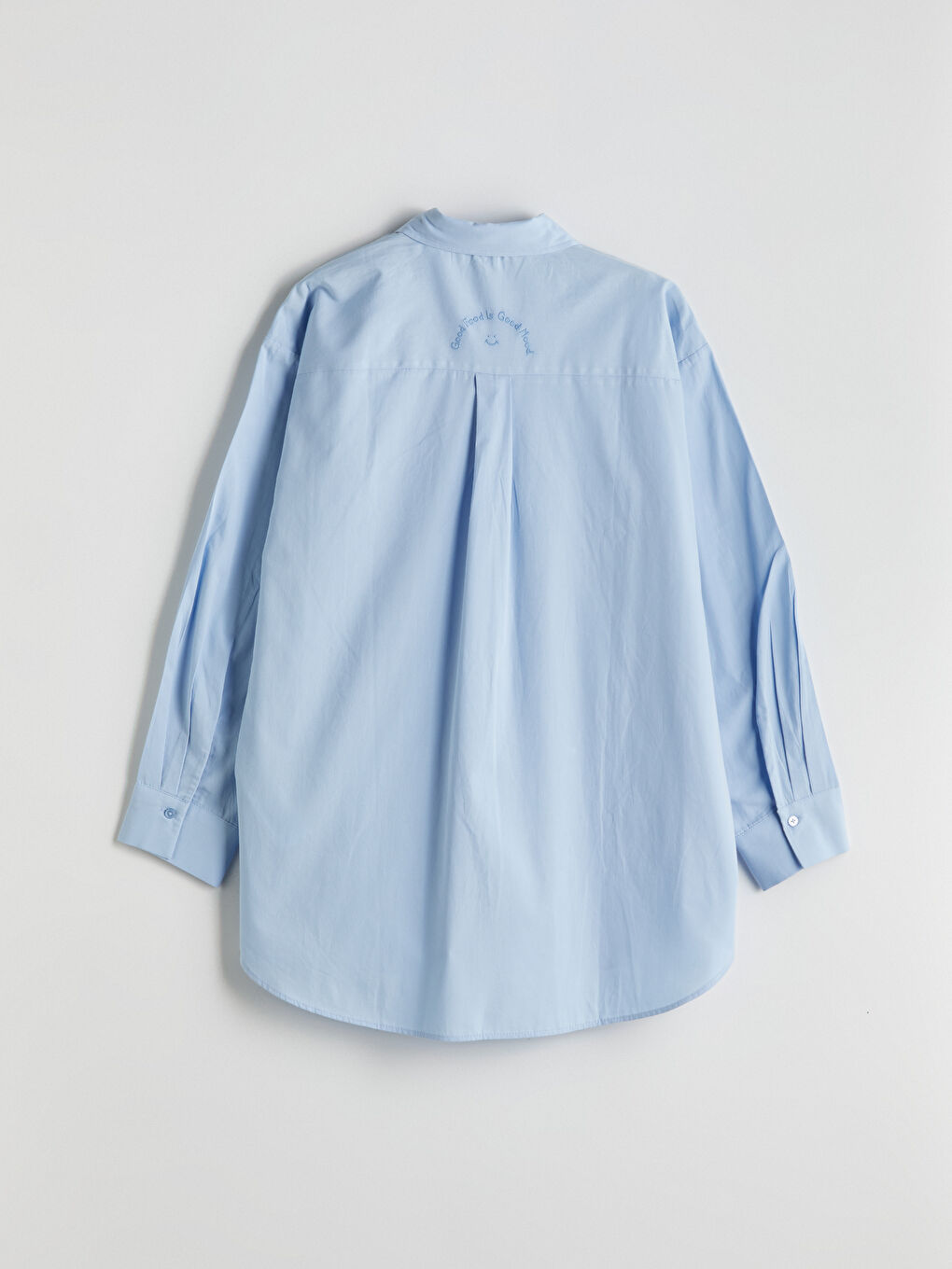 Mavi Nakışlı Poplin Kadın Gömlek Tunik-5