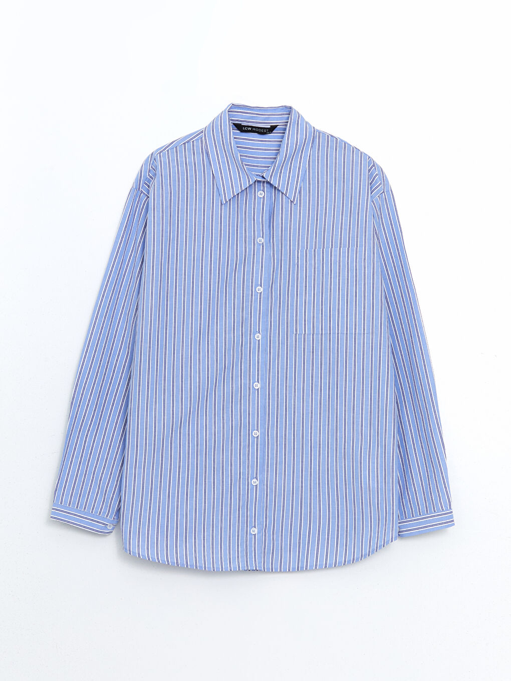 LCW Modest Mavi Çizgili Oversize Poplin Kadın Gömlek Tunik - 4